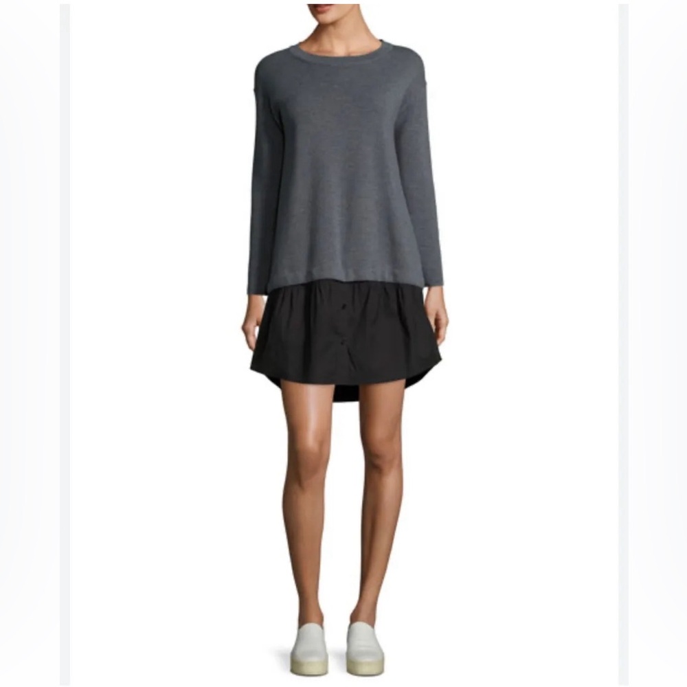 MILLY Knit Dress L Large Wool Gray Black Removable Shirting